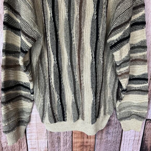 Vintage 3D Knit Protege Sweater 1980s Crew Neck Pullover XXL Grandpa Browns - Picture 6 of 7